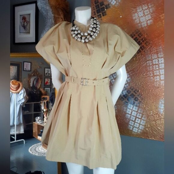 Zara Cotton Blend Elegant Tan Mini Dress - Picture 1 of 14